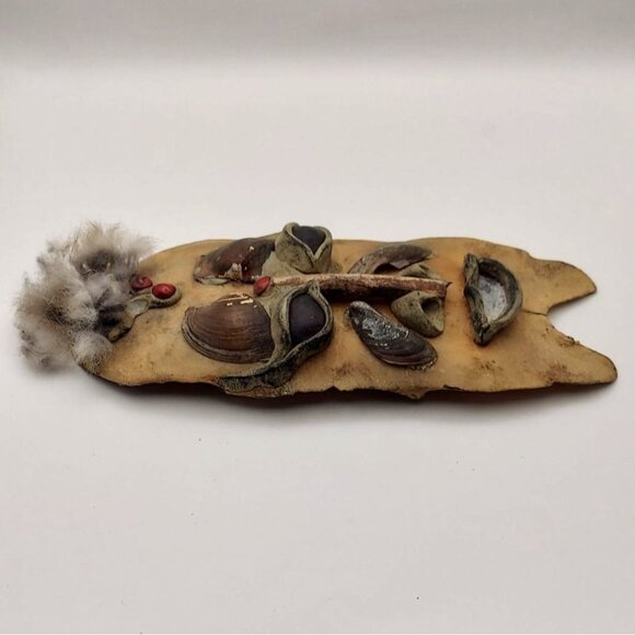 Handmade African Tribal Mask Ethnic Shell Feathers Bone Nuts Wall Decor - Picture 5 of 9